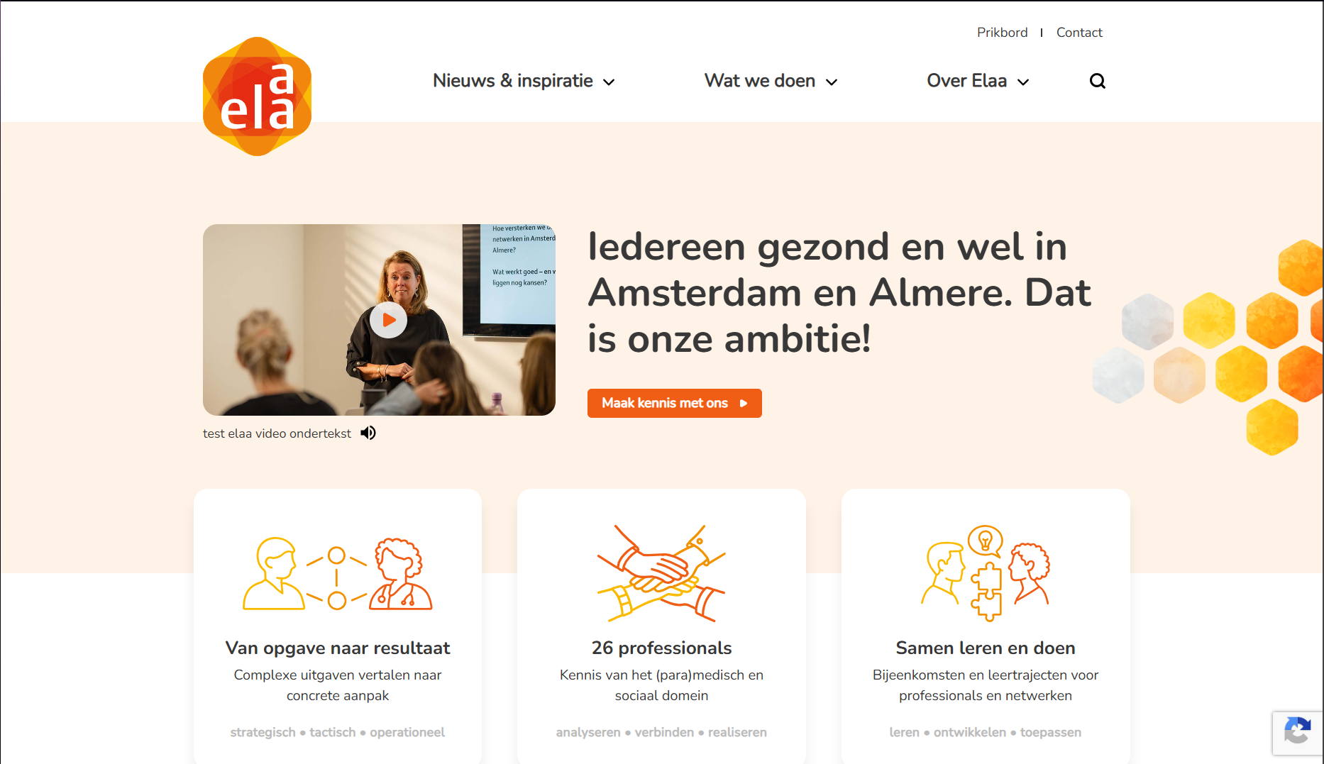 Screenshot van de Elaa website